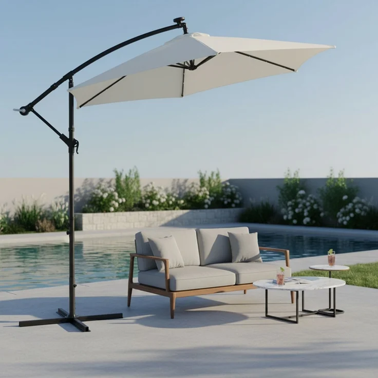 Gartenschirm Sonnenschirm Beige Kurbelschirm 300 cm Ampelschirm LED Marktschirm Strandschirm Terrassenschirm 3 m Meter Aufklappbar Sonnenschutz Garten – Bild 1