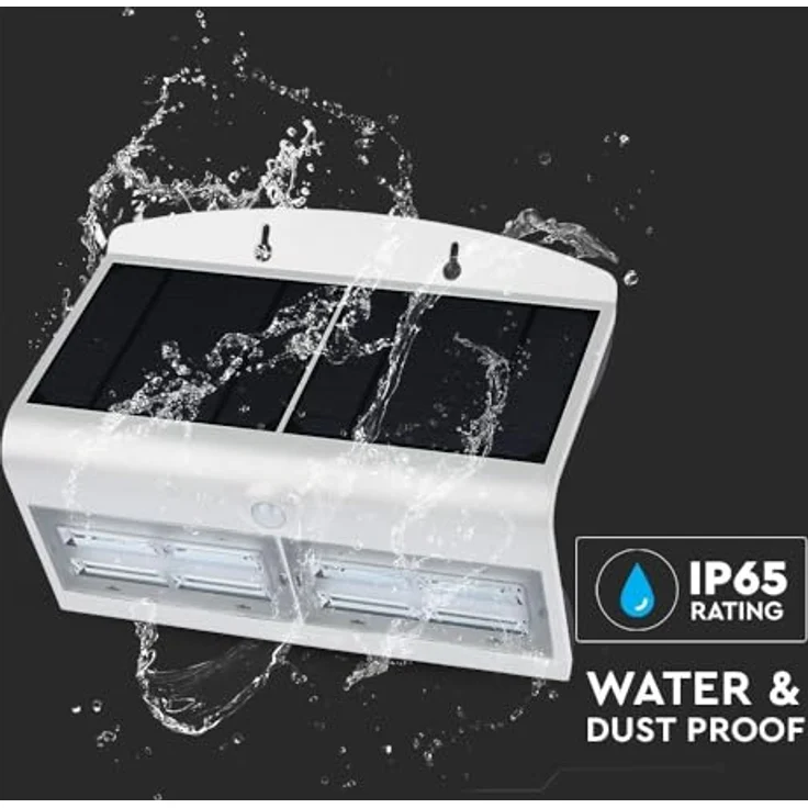 V-TAC Weiße Solar-Wandleuchten IP65, 8W, 850 Lumen, 4000K Tagesweiß, 270x221x109.2 mm – Bild 2