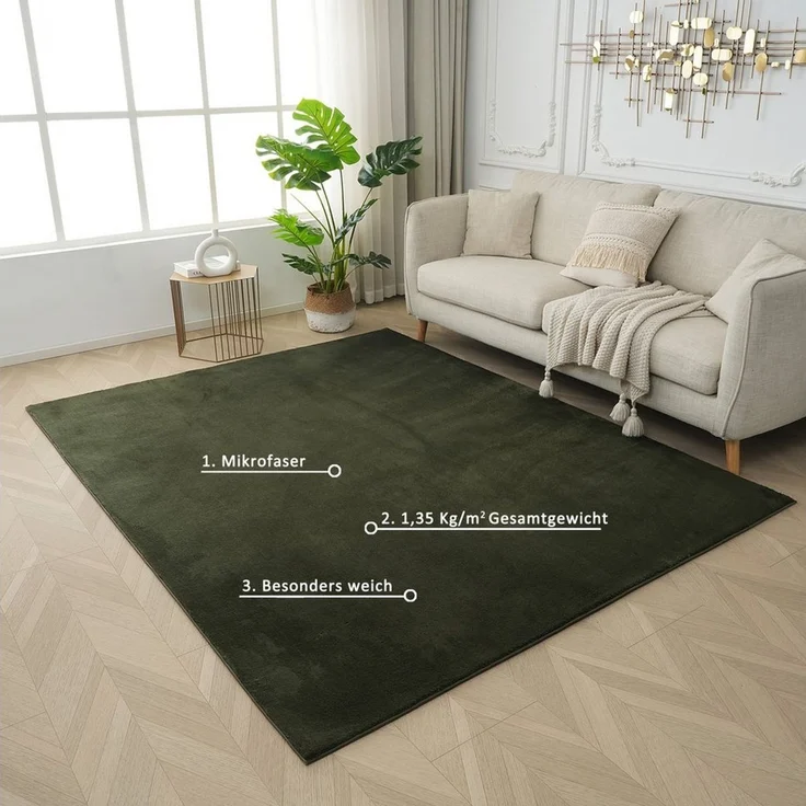 OTTO home Teppich Cali, in Standard- und Premium-Qualität, 13 mm oder 16 mm Höhe, rechteckig, Uni-Farben, kuschelig, & weich, waschbar, Wohnzimmer, Schlafzimmer – Bild 3
