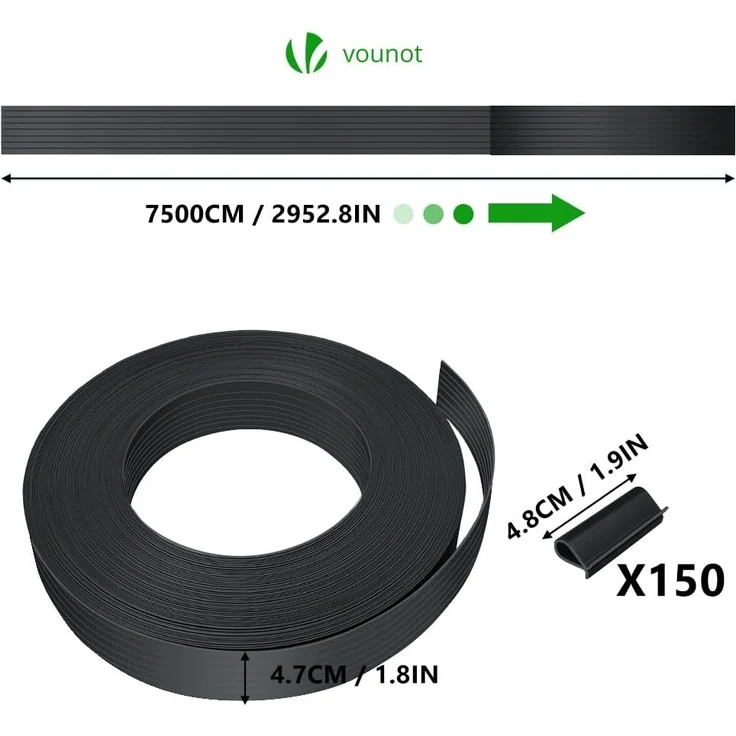 VOUNOT Sichtschutzstreifen für Doppelstabmatten 75m x 4.7cm, PVC Sichtschutz Zaun mit 150 Clips, Schwarz – Bild 4