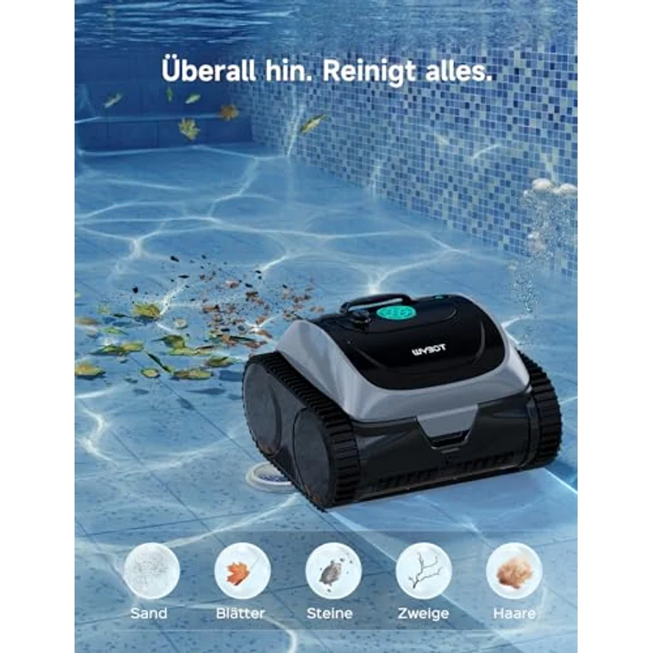 WYBOT C1 Poolroboter, Akku mit 155 Min Laufzeit, 5 Reinigungsmodi, für Wand und Boden bis 155 m², automatisierte Navigation – Bild 5