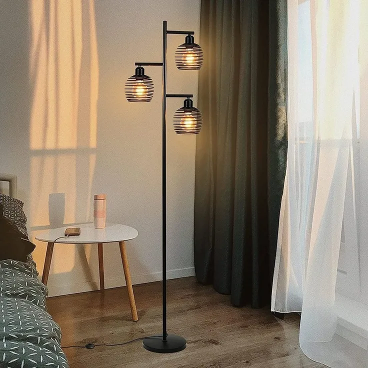 Nettlife Stehlampe 3 Leuchtmittel Stehleuchte in Federform gestaltet, mit Fußschalter, ohne Leuchtmittel, für Wohnzimmer Schlafzimmer Sofa Arbeitszimmer