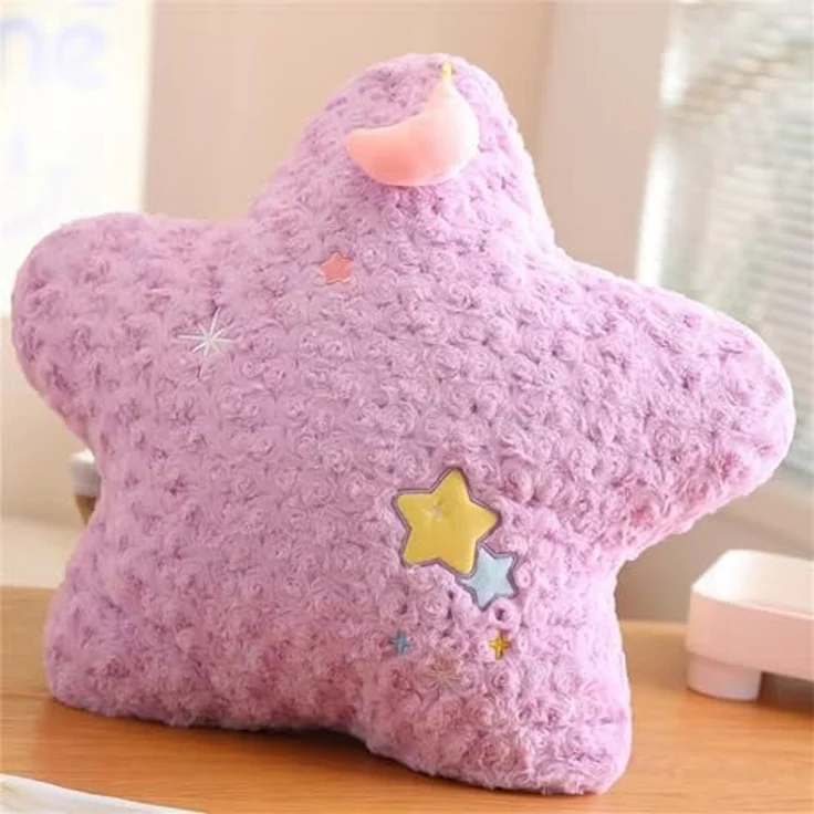Kuschelkissen Kinder Niedlich Stern Mond Plüsch Kissen Dekokissen Weiche Flauschige Zierkissen Sofakissen für kuschelecke Kinderzimmer Schlafzimmer Deko, 50CM (Lila,Stern) – Bild 1
