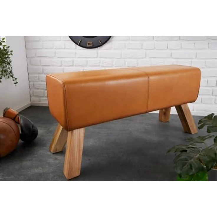 riess-ambiente Sitzbank TURNBOCK 100cm cognac / natur (Einzelartikel, 1-St), Wohnzimmer · Massivholz · Echtleder · Retro Design – Bild 2