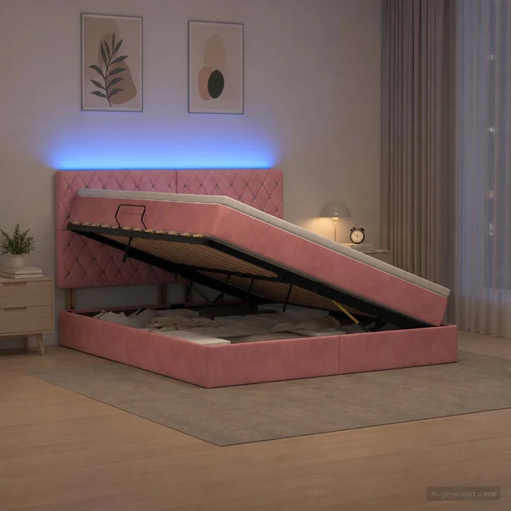 vidaXL LED-Speicherbett mit Matratze Rosa 180x200 cm Samt 3460091 – Bild 4