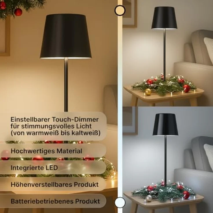 Brilliant Xaana LED-Tischlampe, Höhenverstellbar, touch dimmer stufenlos, IP44 spritzwassergeschützt, USB aufladbar, Schwarz verchromt, 37 cm hoch, für Innen- und Außenbereich – Bild 4