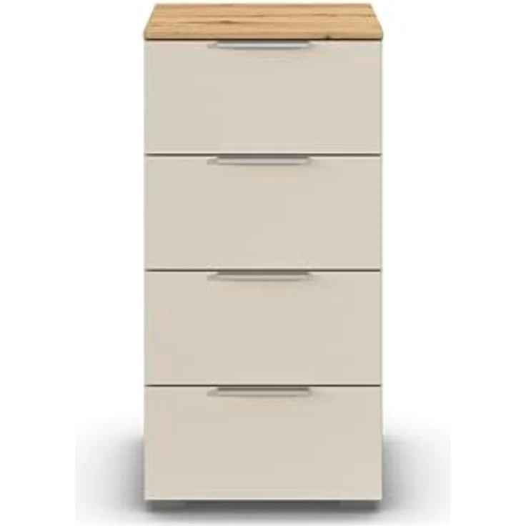 Rauch Möbel Alabama, Kommode für Schlafzimmer, Kinderzimmer, Garderobe, Flur, mit 4 Schubladen, Soft-Close-Funktion, Farbe Beige/Eiche Artisan, Holz, Griff Alufarben, Maße 40x81x42cm – Bild 4