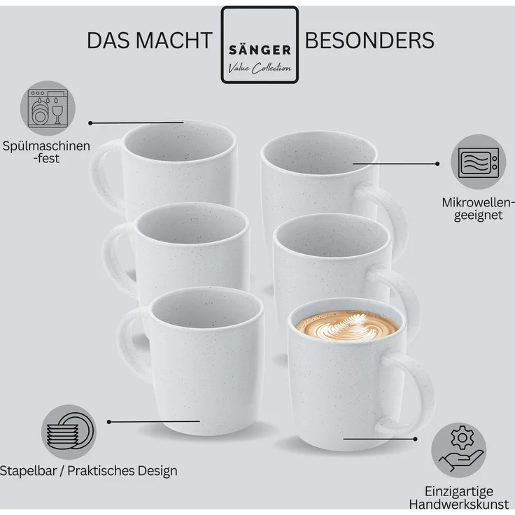 SÄNGER Steingut Kaffeebecher Leeds Frost 6 teilig – Bild 4