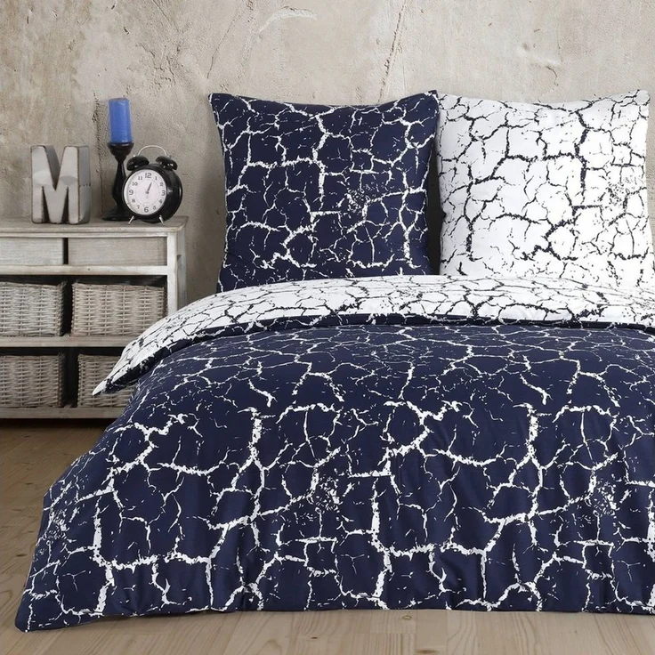 Buymax Bettwäsche, Renforce: 100% Baumwolle, 2 teilig, 155x220 cm, mit Reißverschluss, Muster Marmor, Royal-Blau, Weiß – Bild 5