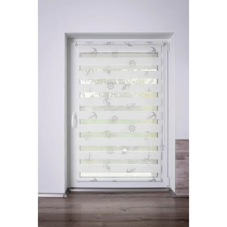 K-home® Klemmfix Doppelrollo Madrid ohne Bohren Motiv Anker B70 x H150 cm – Bild 4