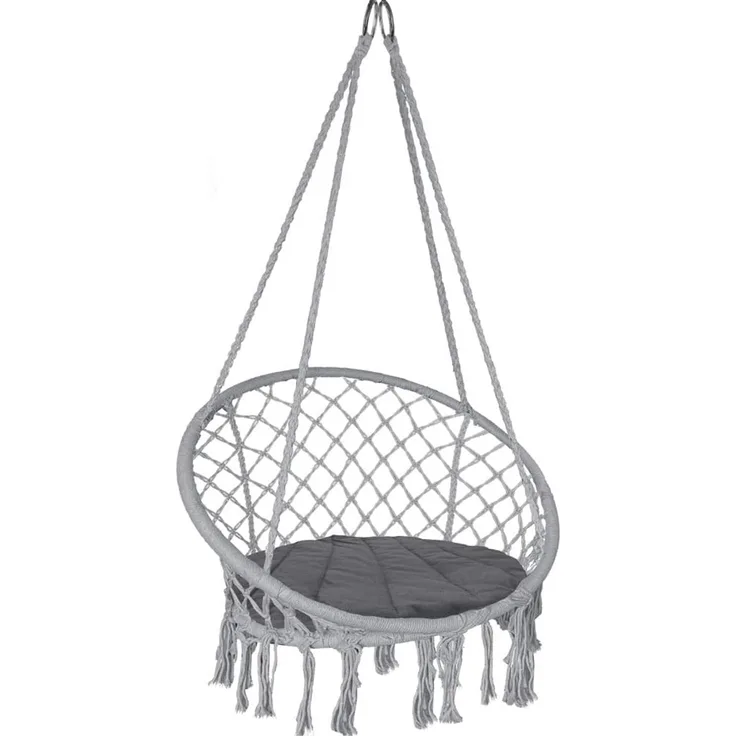 VOUNOT Hängesessel mit Kissen, Boho Hängestuhl zum Aufhängen Hängeschaukel für Erwachsene und Kinder, Indoor und Outdoor, Grau