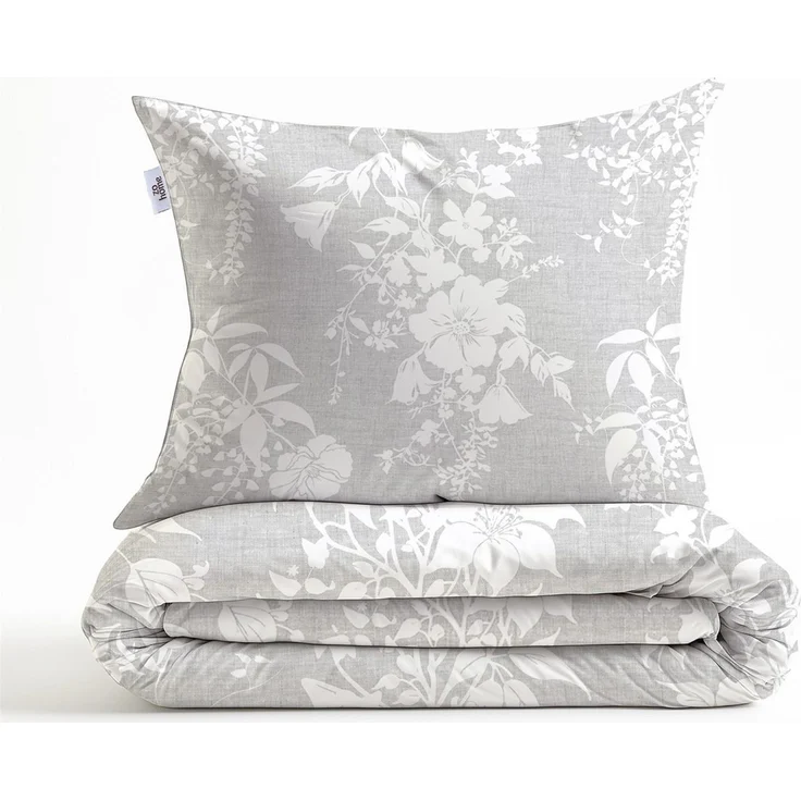 Zohome Cotton Bettwäsche 135x200 Ibisco di Lino Dove Grey Blumen weiß silber – Bild 4