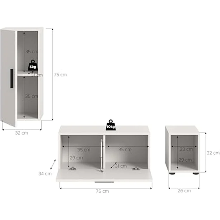 xonox. home – Wohnwand The One 75x34x34 cm in Weiß Nachbildung – Kompaktes Hängeregal mit 1 Tür, 1 Klappe und 5 Fächern – Modernes Design mit offenem Fach für Deko & vielseitigem Stauraum im Flur – Bild 3