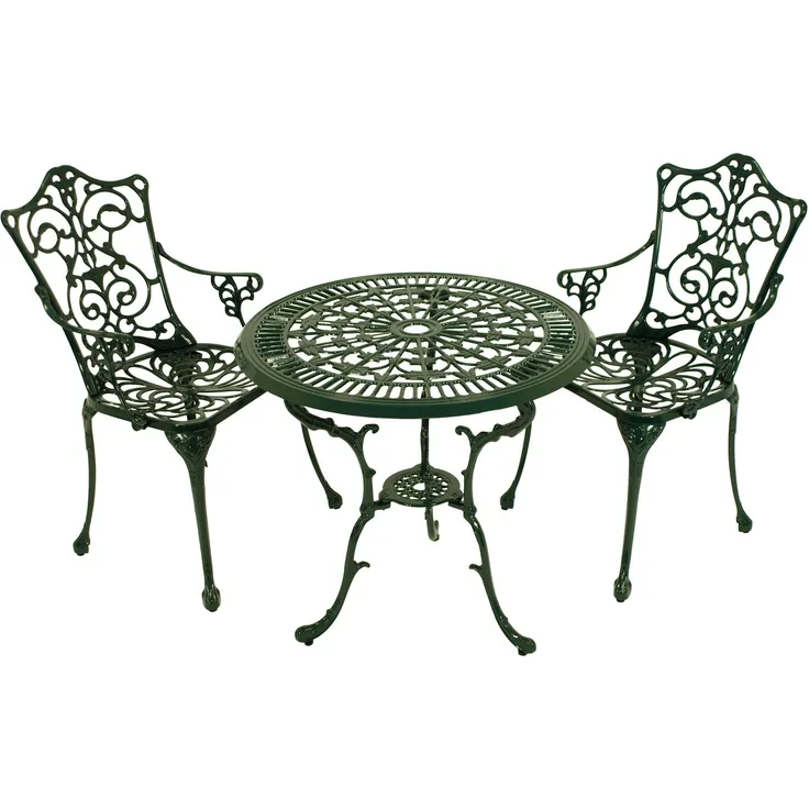 TPFGarden Sitzgruppe BOULDER, (Bistroset - Jugendstil - Gartenmöbel Set 3-teilig, 3-tlg, Sitzgruppe Aluguss antik dunkelgrün), (2x Sessel mit Armlehnen, 1x Tisch 70cm rund)