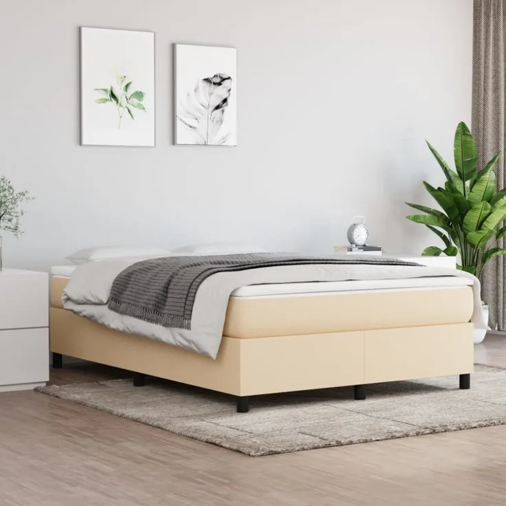 vidaXL Polsterbett, Stoff, Creme, 140x190 cm, Schwarz, mit Lattenrost