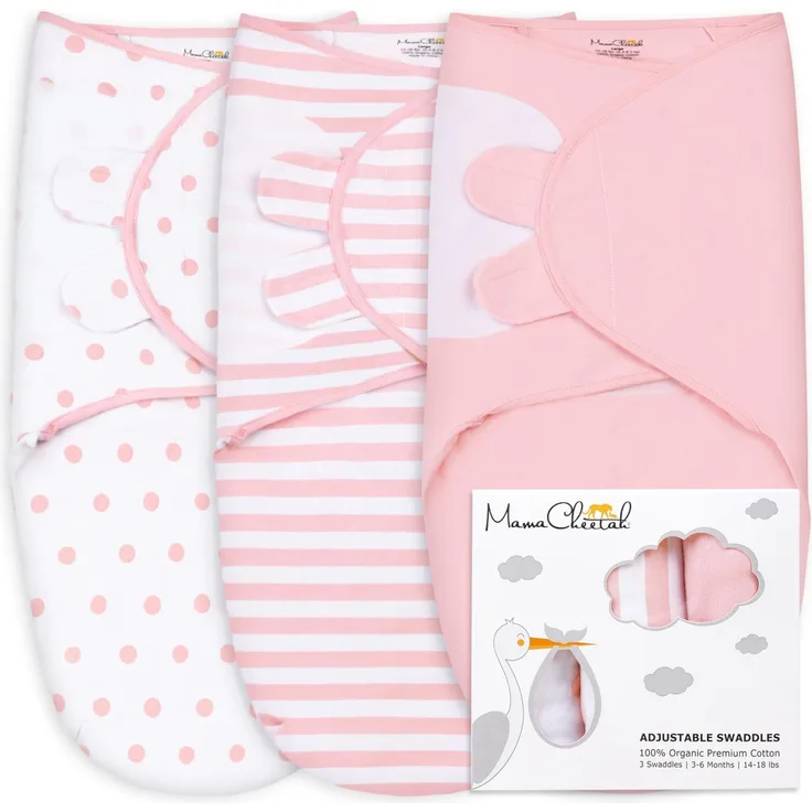 Mama Cheetah Pucksack Baby, Wickeltuch für Säuglinge (3-6 Monate), verstellbares Wickeldecke für Neugeborene, 3er-Pack Pucktuch, 100% Bio-Baumwolle Swaddle Decke