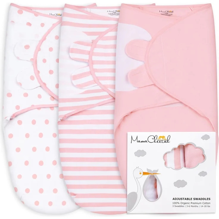 Mama Cheetah Pucksack Baby, Wickeltuch für Säuglinge (3-6 Monate), verstellbares Wickeldecke für Neugeborene, 3er-Pack Pucktuch, 100% Bio-Baumwolle Swaddle Decke