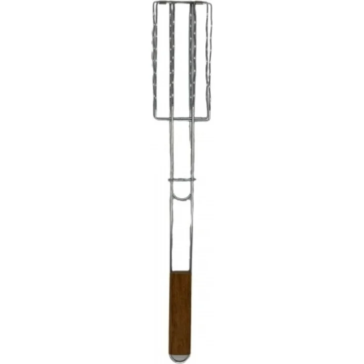 Grandhall Grillwurst Korb BBQ Sausage Grill Basket Bambus verchromter Stahlgrillkorb – Bild 3