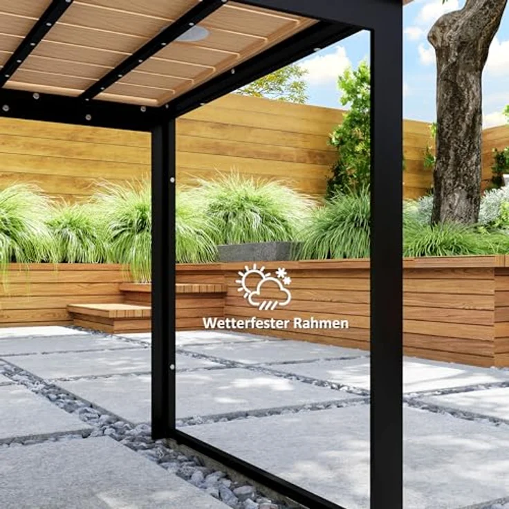 Outsunny Gartentisch, Teakfarbe mit Lamellen-Tischplatte, 80x75x160 cm, für 6 Personen, pulverbeschichtet, wetterfest – Bild 6