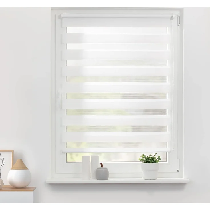 Lichtblick Doppelrollo Klemmfix ohne Bohren, Streifen, Blickdicht, Klemmträger-Montage, Sichtschutz, Wandmongtage, Deckenmontage, für Fenster und Türen Weiß,65x150 cm (B x L) – Bild 2
