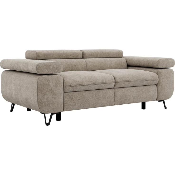 2-Sitzer Polstercouch PETER mit verstellbaren Armlehnen und Kopfstütze, Gepolsterte Couch, Wellenfeder - Beige Struktur – Bild 6