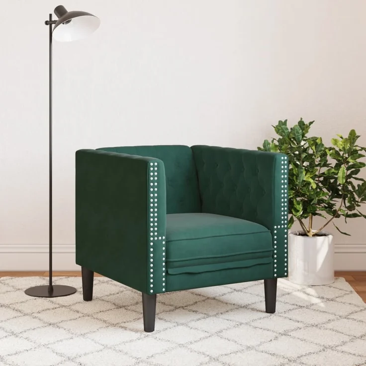 vidaXL Chesterfield-Sessel Dunkelgrün Samt 372675 – Bild 2