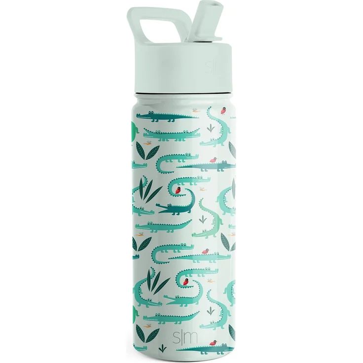 Simple Modern Trinkflasche für Kinder mit Trinkhalm | Isolierter wiederverwendbarer Edelstahlbecher für Jungen und Mädchen Schule | Summit Sammlung | 530ml | Green Crocodiles
