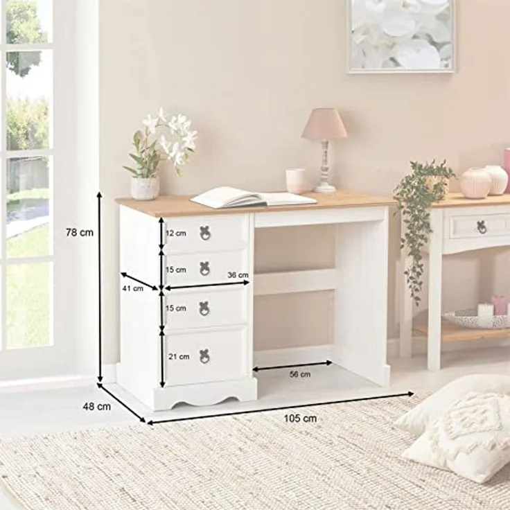 CARO-Möbel Schreibtisch CAMPO, Schreibtisch aus Kiefer Bürotisch mit Schubladen Massivholz Mexiko Lan – Bild 2