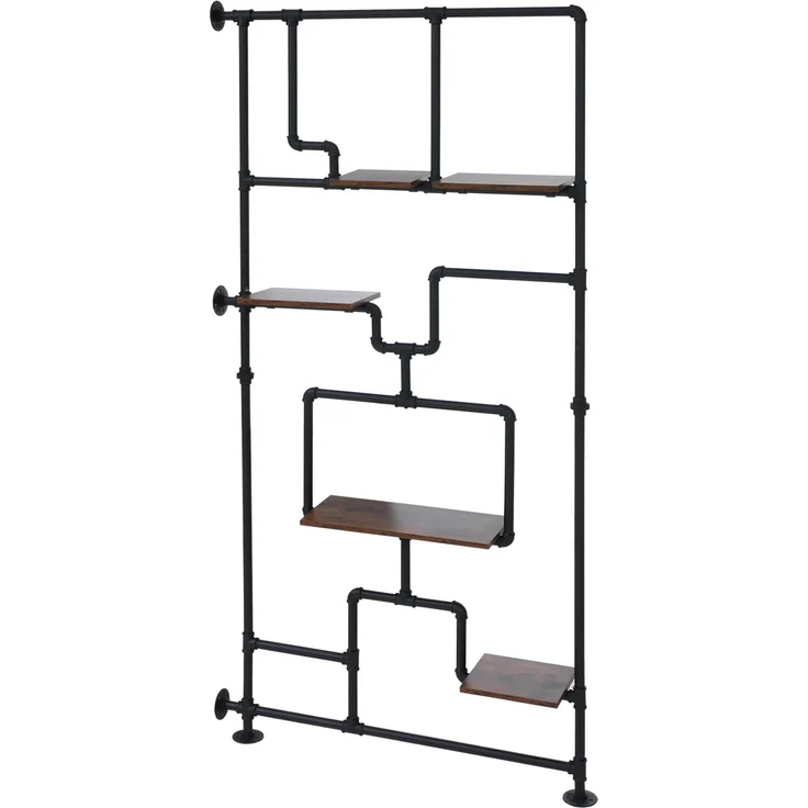 Raumteiler mit Regal HWC-P10, Wohnregal Ablageregal, Industrial Metall Melamin MVG 203x100x20cm ~ dunkelbraun – Bild 9