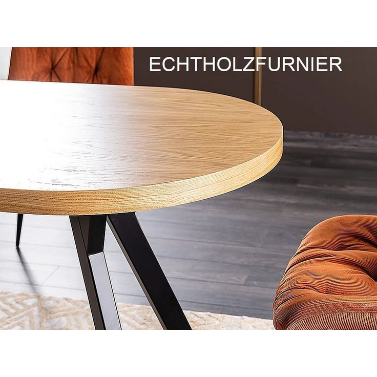 designimpex Esstisch Design GS-444 Eiche Natur - Schwarz matt oval ausziehbar – Bild 3