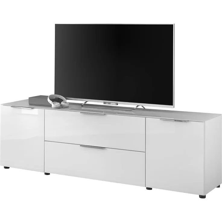 Stella Trading TV-Lowboard Santorin in Weiß, TV - TV Schrank für TV bis 65 Zoll mit viel Stauraum für Ihr Wohnzimmer - 180 x 55 x 40 cm (B/H/T)