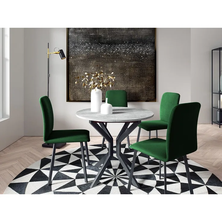 Runder Ausziehbarer Esstisch Dirko M (Farbe: Grau Marmor/Schwarz)