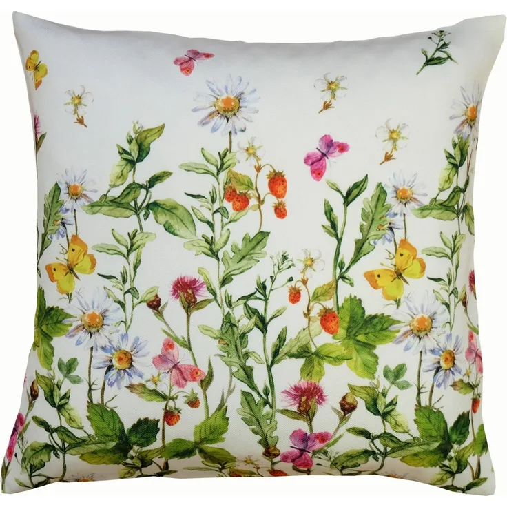 Kissenhülle weiß bunt mit Blumen und Schmetterlinge Ostern Frühling 40x40 Kissenhülle