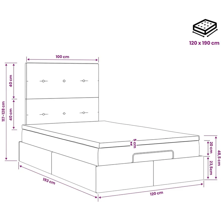 vidaXL Ottoman Bett mit Matratze Dunkelgrau 120 x 190 cm Stoff 3457474 – Bild 12