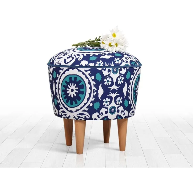 Hanah Home 'Sky - Blue, White' Pouffe, Blau / Weiß, 42 x 42 x 42 cm