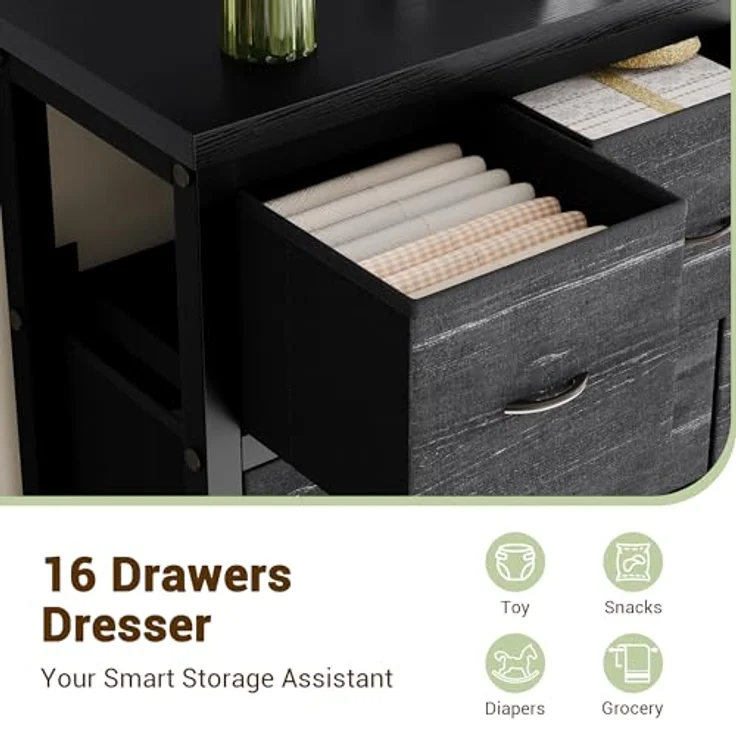 GarveeHome Hohe Kommode Mit 16 Stoffschubladen, Großzügiger Kleiderschrank Mit Metallgestell, Für Schlafzimmer Und Wohnzimmer, 103 x 30 x 130 cm – Bild 5
