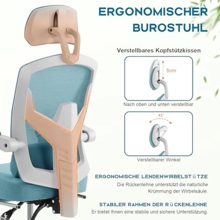DUMOS Bürostuhl Ergonomisch EIN Schreibtischstuhl mit Komfortarmlehnen Ausgestattet mit Einer Bequemen Lendenwirbelstütze und Fußstütze Office Chair Geeignet für Zuhause – Bild 6