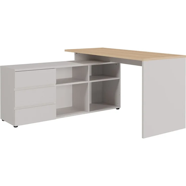 GERMANIA Eckschreibtisch Lissabon, 146 x 76 x 145 cm, Soft Close, gespiegelt montierbar, Made in Germany