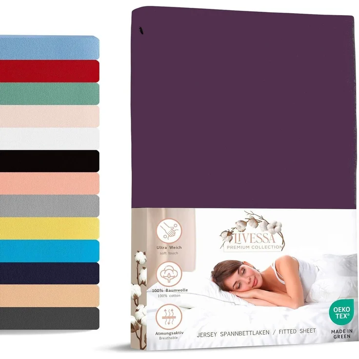 livessa Spannbettlaken Jersey Spannbettlaken 100% Baumwolle – Atmungsaktiv -Weich, Jersey, Gummizug: Rundumgummizug, In 9 Größen und vielen Farben erhältlich – Bild 1