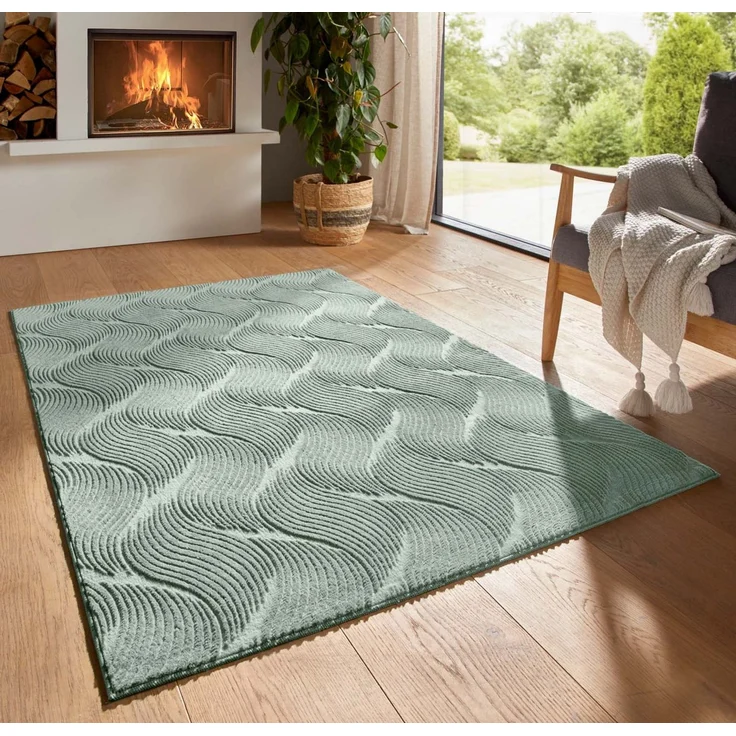 TaraCarpet Teppich TaraCarpet Homestyle 392 Shell, rund, Höhe: 10 mm, Felloptik hoch-tief weich waschbar Düne grün 80x80 rund – Bild 5