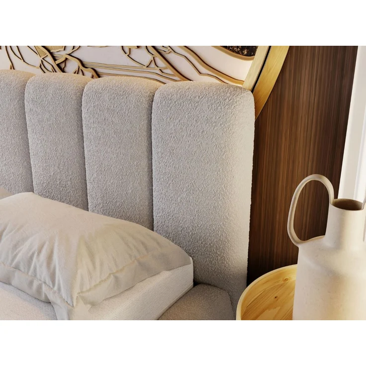 GRAINGOLD Cloud Bett 160x200, Polsterbett mit Bettkasten, Bouclé-Stoff, mit Kopfteil, Hellgrau – Bild 7