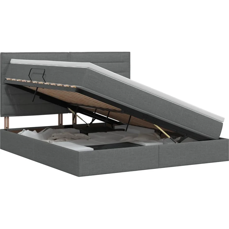 vidaXL Aufbewahrungsbett mit Matratze Dunkelgrau 140 x 200 cm Stoff 3459445 – Bild 2