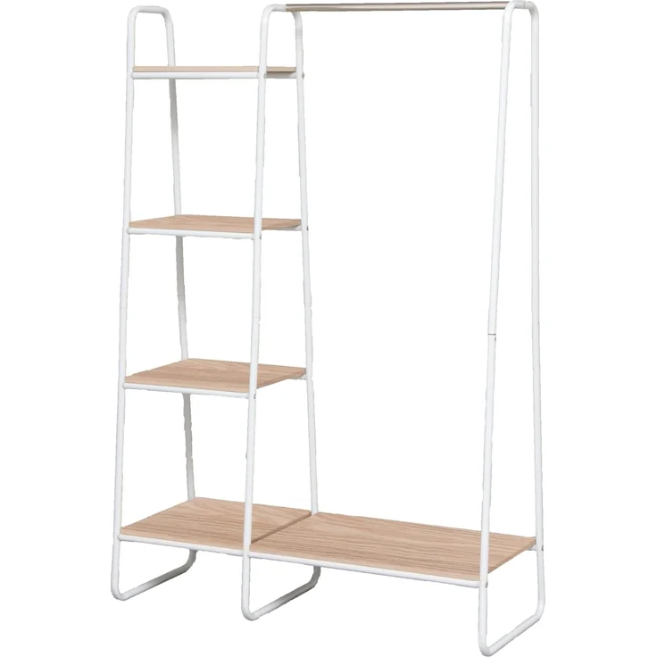 Iris Ohyama Kleiderständer mit Holzregalen, 4 Ebenen, Weiß, Modernes Design, Robuster Rahmen, rutschfest, Für Schlafzimmer, Studio, Schrank, Kleidung & Schuhe, Wäscheständer, Einfacher Aufbau, PI-B3 – Bild 7