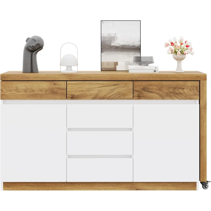 ZUBALIYA Schreibtisch mit feststellbaren Rollen – multifunktionales Design, 4 cm dickere, drehbare Tischplatte, fest arretierbar, weiß/Eiche, Faltbarer Schreibtisch, Eckschreibtisch, Sideboard,Dicke Materialie – Modell N880P5298689O – Bild 9