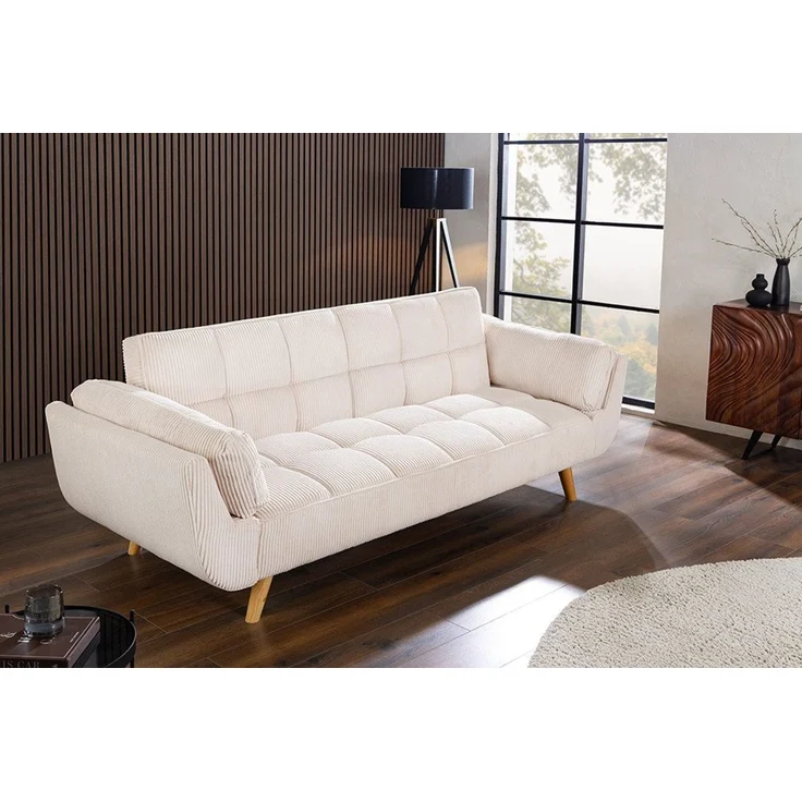 riess-ambiente Schlafsofa BOUTIQUE 215cm beige/natur - Cord, Daybett, Bettfunktion, 3-Sitzer, Einzelartikel 1 Teile, Nosagfederung und Holzfüße – ideal für Wohn-, Ess-, oder Gästezimmer – Bild 4