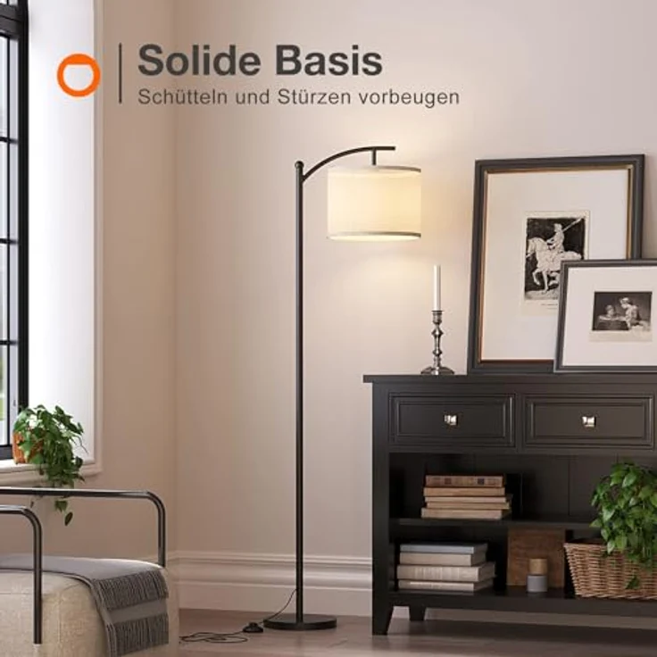 ROTTOGOON Stehlampe für Wohnzimmer mit 3 Farbtemperaturen LED Glühbirne Stehlampen Hoch Industrielle Stehlampe Lesen für Schlafzimmer Büro (9W LED-Glühbirne Beige Lampenschirm enthalten) Schwarz – Bild 3