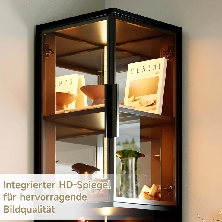 Vitrinenschrank 42 x 44 x 205 cm in Schwarz mit LED-Beleuchtung und Glastüren – Bild 8