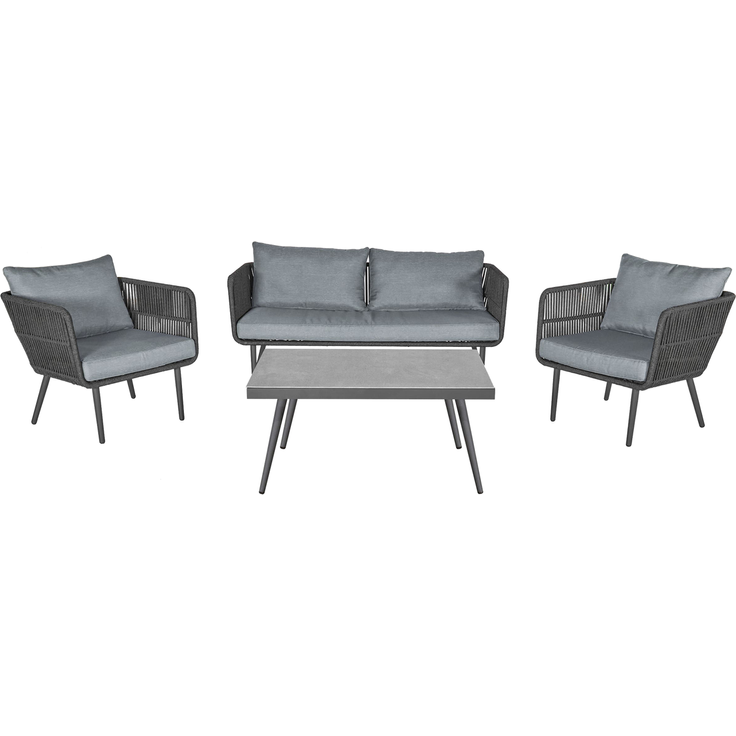 SAIGON Loungeset, 4-tlg, Ropa dunkelgrau, Stahlgestell in Anthrazit, Auflagen in Hellgrau
