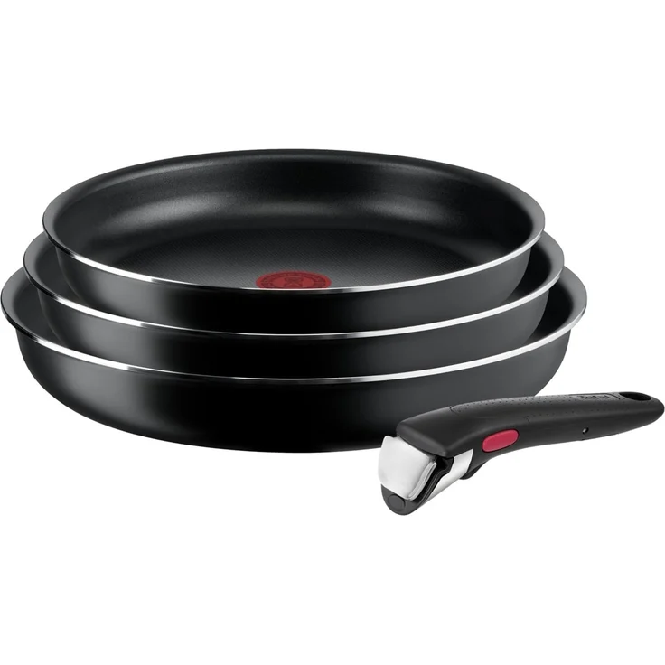 Tefal Ingenio Easy On 4-tlg. Kochgeschirr-Set, 3x Pfannen (22, 24, 26 cm), 1x abnehmbarer Griff, kompakt, stapelbar, Antihaftbeschichtung, Thermo-Signal Temperaturanzeiger, Schwarz, L1599043 – Bild 1