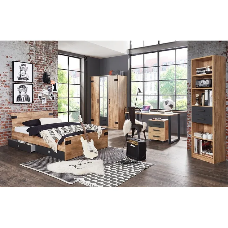 Jugendzimmer Set EVERTON-43 mit Schreibtisch Bett 120cm und Kleiderschrank 135cm EVERTON-43